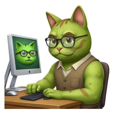 Сделай кота программиста и шрека рядом за компом sticker