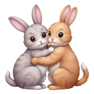 a cat and a rabbit hugging sticker