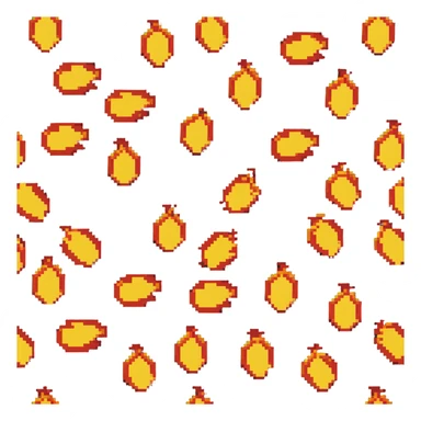 Bomberman left-facing end-cap explosion tile, flames ending and tapering leftward with pronounced flame wisps, orange/yellow with more red at the tips, extending about 70% into left direction sticker