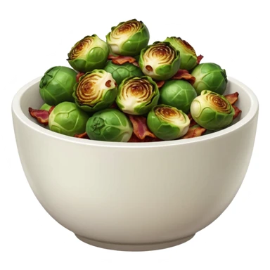 realistic crispy grilled charred brussel sprouts with bacon bits in white bowl sticker