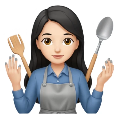 A white nail tech with long dark hair in gray apron sticker