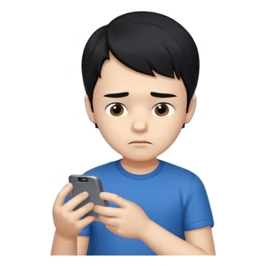 un niño de entre 3 - 10 años jugando con su celular, cansado en una habitacion apagada, el niño tiene piel blanca y cabello negro (hombre)

 sticker