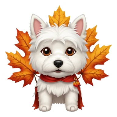 West Highland White Terrier with a maple leaf sticker