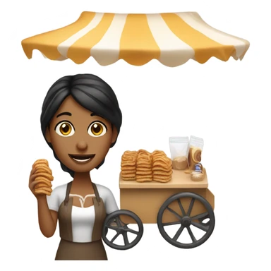 Tan black hair lady with a cart selling churros sticker