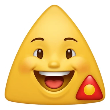 creative emoji combining a laughing face emoji and a red triangle emoji, with the triangle positioned at the halfway point of the laughing emoji, as if the triangle is emerging from or overlaying the middle of the laughing face sticker