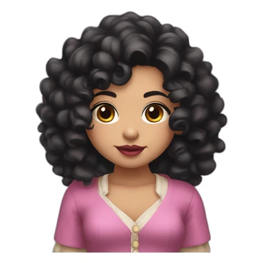 A cute Métis girl with a very clear complexion. She has black hair with large curls, which descend to her shoulders, and a pink lipstick on luscious lips. sticker