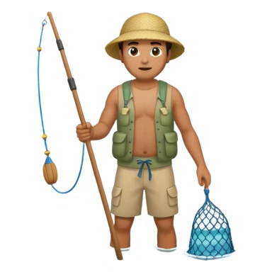 A Polynesian fisherman standing in the water fishing with a net sticker