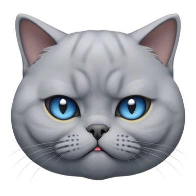 Cinematic Comical Grey British Shorthair Cat Portrait Emoji, Head tilted with a scrunched, grumpy expression, sleek soft grey fur with subtle blue undertones, Simplified yet sharp features, highly detailed, glowing with a slightly sarcastic glow, high shine, poised but with a comically displeased demeanor, stylized with an air of playful disdain, focused yet unimpressed, soft glowing outline, capturing the essence of a grumpy yet endearing kitty, so lifelike it feels like it could give you an exaggerated sigh and a disapproving stare at any moment! sticker