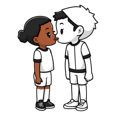 black girl and white boy sharing a cute innocent kiss sticker