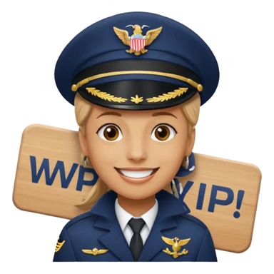 Slack-style emoji of a pilot wearing a navy captain hat holding a board with the text "WIP" on it sticker