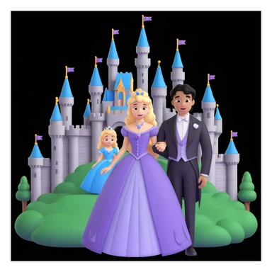 prince and princess Disney dress close up photo in castle background sticker