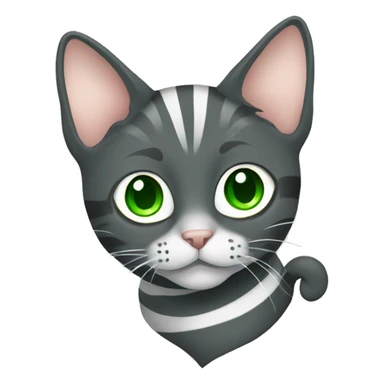 Cat dark grey with white stripes and with green eyes and sticker