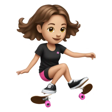 little girl with brown hair, pink shirt from VANS and black shorts skateboarding on skatepark sticker