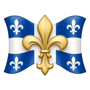 very simple and minimalist Quebec flag with blue background, white cross, and four white fleur-de-lis, emoji style sticker