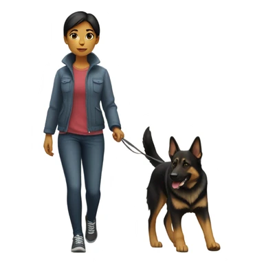 Girl with short dark hair walking a German shepherd sticker