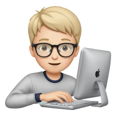 Boy with glasses playing on his computer sticker