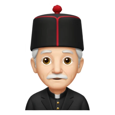 black suited old with fes hat sticker