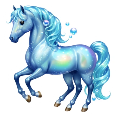 A magical horse made entirely of transparent bubbles and water, with a flowing mane of small bubbles sticker