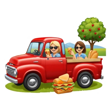People having a picnic in the back of a red pick up truck sticker