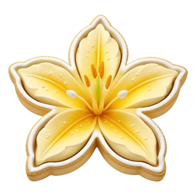 Realistic shortbread cookie in the shape of a lily flower with pastel yellow color jelly middle filling and sprinkled powder sugar on top. sticker