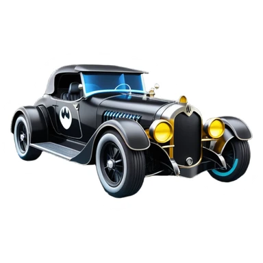 Mad max luxurious survival apocalypse ghostly sporty antique electric Darth Vader’s Batman-armored 1926 black graphite colored enclosed twin seat town coupe Batmobile with horizontal holographic 3d stars painted on the body sides and neon under glow  sticker