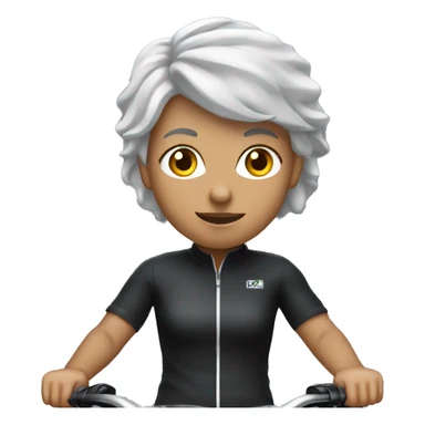 Mountain biking black bike, white cyclist wearing black clothes woman with grey hair sticker