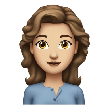 lady with shoulder lenght brown hair with rolled up ends, blue eyes long lashes staright brows and really pretty sticker