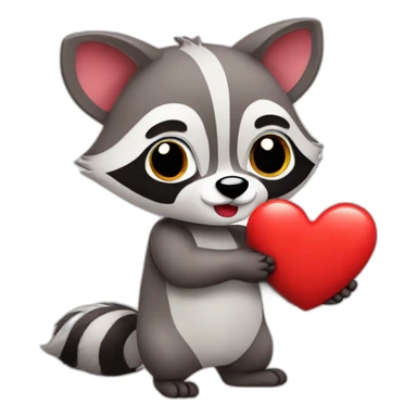 Cute cartoon racoon with heart in his hands sticker