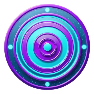 Futuristic glowing bullseye target emoji, neon purple and cyan holographic glow, dark background, digital tech style, abstract sparkles, no face. sticker