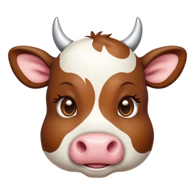 Cinematic Cute Brown and White Cow Portrait Emoji, Head tilted playfully and inquisitively, featuring a glossy, richly patterned hide of brown with striking white patches, round, sparkling brown eyes filled with gentle curiosity, Simplified yet irresistibly adorable features, highly detailed, glowing with a warm, friendly glow, high shine, affectionate and serene, stylized with a touch of country charm, bright and endearing, soft glowing outline, capturing the essence of a mischievous yet loving cow, so playful it feels like it could moo out of the screen and into your arms! sticker