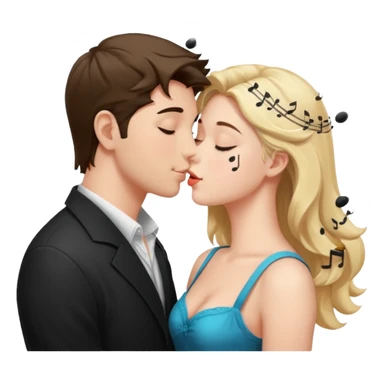 a good looking man and good looking woman are Kissing, with music notes sticker