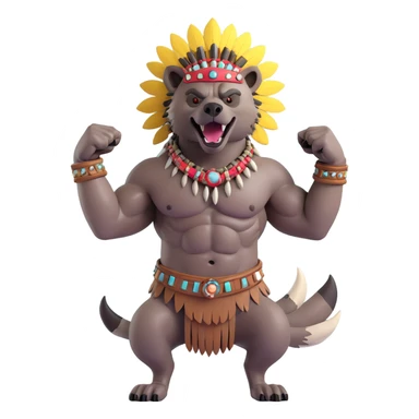 A native strong buff hyena with war bonnet flexing posing  sticker