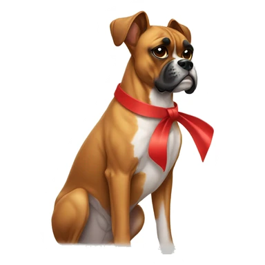 Boxer dog with a red bow on her neck and no bow on her head sticker