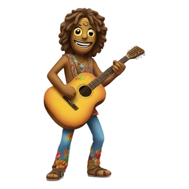 anthropomorphic hippie-guitar showing a sign of peace sticker