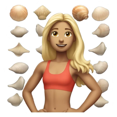 A girl with long blonde hair with wide shoulders wearing a Great Britain rowing swimming suit and has toned muscles and a sea shell necklace  sticker
