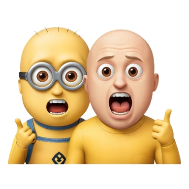 Left side of face minion and right side of face screaming bald man sticker