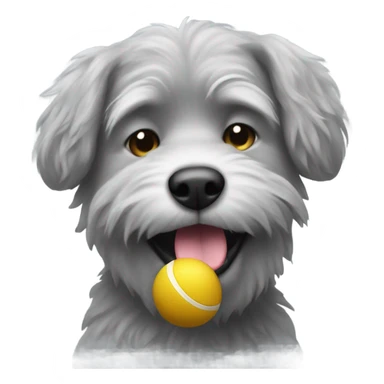 Realistic fluffy grey old dog with ball in mouth sticker