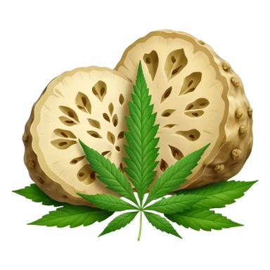slices of white truffle with cannabis leaf sticker