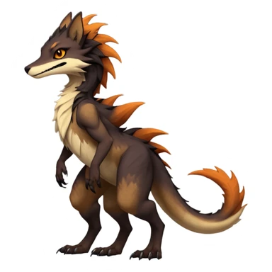 Brown and beige badass elegant wild beautiful natural cute badass epic exotic anthro modern furry 2-legged sergal-vernid-creature, full body, dark-brown-black-gradient pretty hair, with a long tufted tail, beautiful hazel-orange eyes, aesthetic, art by LiLaiRa, art by art by Falvie sticker