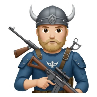 Viking in seal team 6 outfit with a military rifle sticker