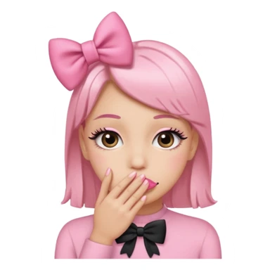 Hayır sırta emoji olsun eli ağzında olsun gözlerinde kirpik olsun kafasının yanında da kurdele olsun sticker