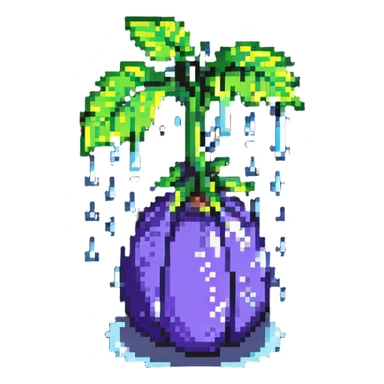 eggplant squirting water droplets sticker