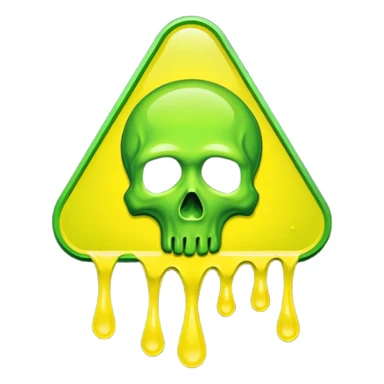 radioactive hazard symbol stylized to look like it is melting. The symbol is bright neon green and toxic yellow, with smooth dripping edges like liquid. sticker