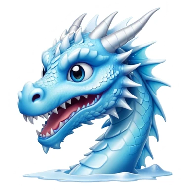 Cinematic Comical Beautiful Ice Dragon Portrait Emoji, Head tilted dramatically with an exaggeratedly amused expression, featuring a striking, glossy icy body with bold, crystalline textures and wide, expressive eyes that shimmer with playful frost, rendered with vibrant, lifelike detail and dynamic, natural shadows, high shine, dramatic yet whimsical, styled with an air of cheeky arctic mischief, soft glowing outline, capturing the essence of a spirited and over‐the‐top ice marvel that looks ready to burst into a flurry of frosty fun! sticker