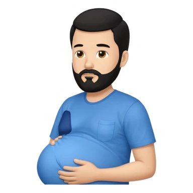 pregnant man with black beard and hai in a blue shirt, side view sticker