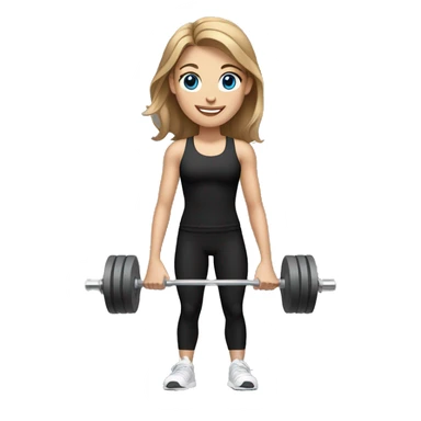 Gym girl lifting weights,light brown hair blue eyes, smiling wearing black gym leggings sticker
