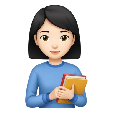 A young female guide with fair skin and short black hair from Asia, holding her guide in one hand sticker