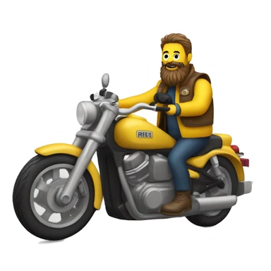 Un homme avec une grande barbe en gilet jaune sur une moto sticker