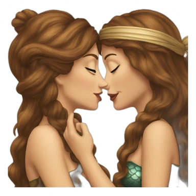 Brown haired mermaid and woman pirate kissing sticker