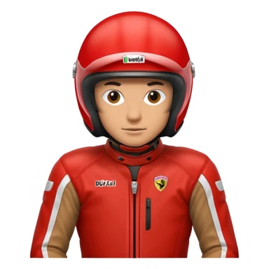 biker with red ducati full face helmet and red ducati suit sticker